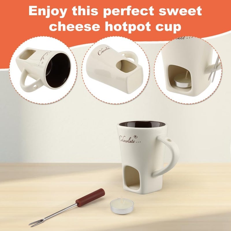 WeiLingBo Chocolate Fondue Cup,Chocolate Fondue Mug with Fork and Candle,Ceramic Chocolate Melting Cup for Birthday Date Night Birthday Wedding Gifts (11.5 * 5.5 * 8.5cm,COLOR:White) - Image 3